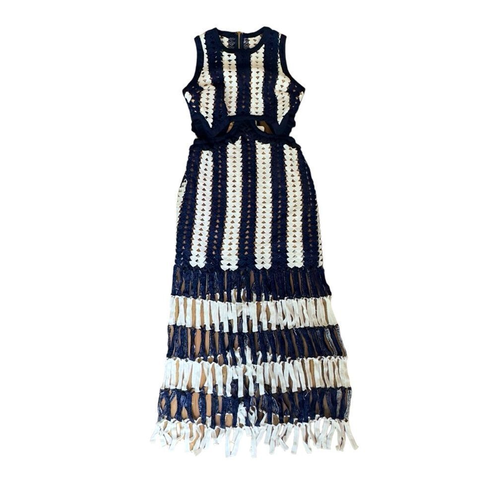 L’ATISTE Navy & White Crochet Cut-Off Dress SMALL NWT